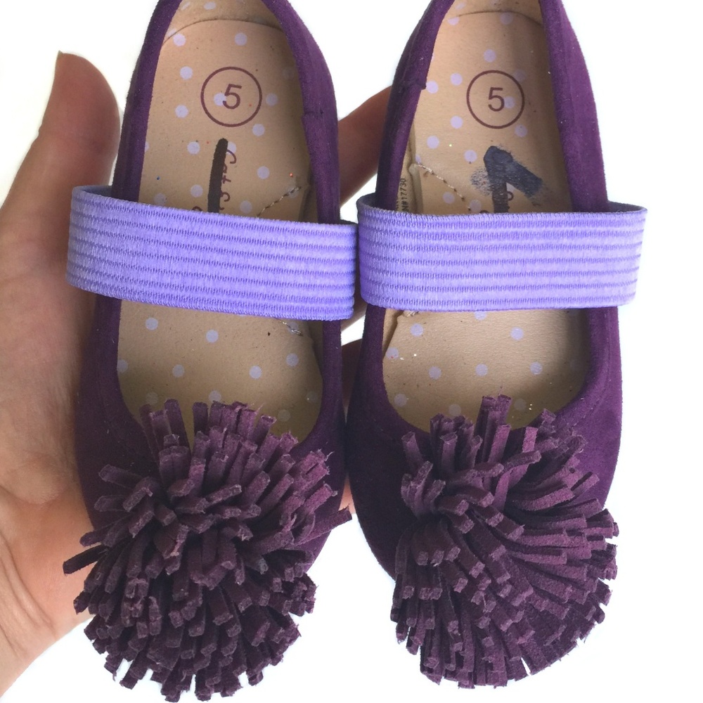 baby Cat & Jack purple POM POM suede shoes